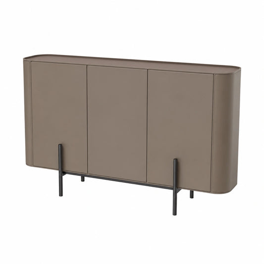 Massivholz Sideboard mit Lederschubladen für Esszimmer und Schlafzimmer, 120x40x80cm
