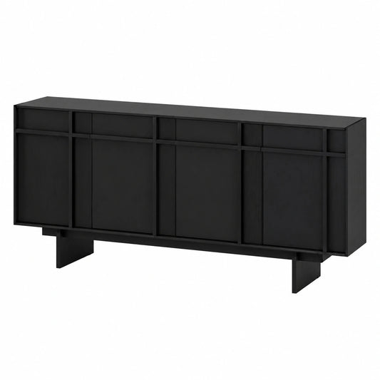 AOTPA Massivholz Sideboard in Schwarz, 180x43,5x78cm, für Wohnzimmer und Eingang