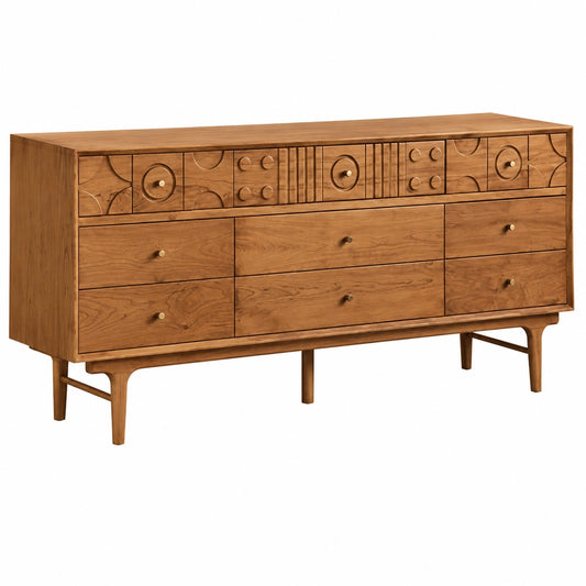 AOTPA Retro Massivholz Sideboard 150x45x80cm mit Schubladen, Vielseitiges Aufbewahrungsmöbel für Wohnzimmer und Küche