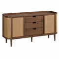 Sideboard aus Schwarznuss mit Rattan-Schiebetür, 160x40x89cm, Wandmontage, Massivholz, für Esszimmer