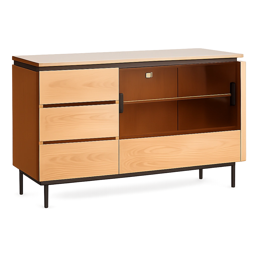 Esstisch und Sideboard Set aus Massivholz mit Schubladen, Kirsche, für Wohnzimmer und Flur
