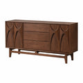 Vintage Sideboard aus Massivholz mit Stauraum, Schwarz Nussbaum, für Esszimmer, Küche, Schlafzimmer, Retro Design 160x45x85cm