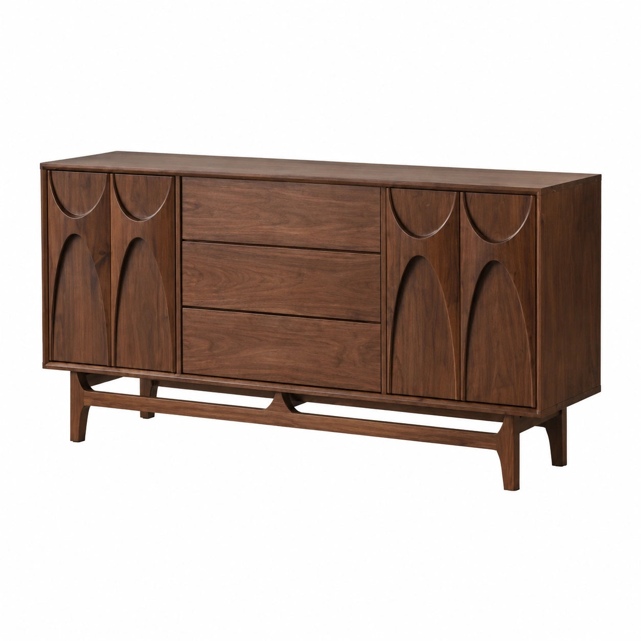 Vintage Sideboard aus Massivholz mit Stauraum, Schwarz Nussbaum, für Esszimmer, Küche, Schlafzimmer, Retro Design 160x45x85cm