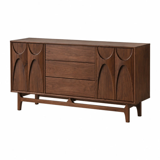 Vintage Sideboard aus Massivholz mit Stauraum, Schwarz Nussbaum, für Esszimmer, Küche, Schlafzimmer, Retro Design 160x45x85cm