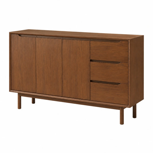Vintage Anrichte 160cm mit Walnuss-Look, Vielseitiges Aufbewahrungsmöbel für Wohnzimmer, Küche und Flur
