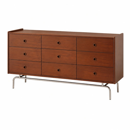 Vintage Sideboard aus Massivholz mit 9 Schubladen für Wohnzimmer und Flur