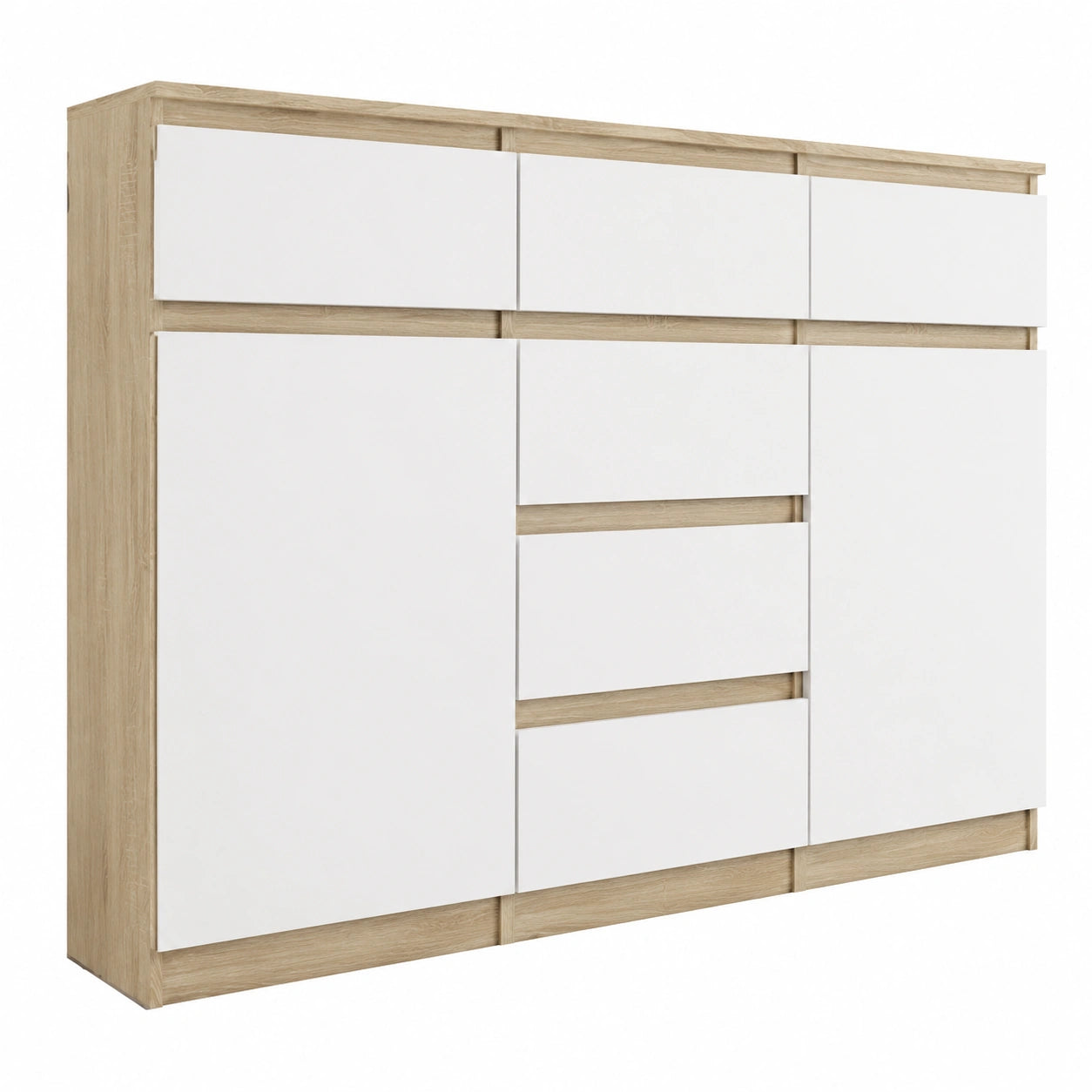 Modernes Sideboard in Sonoma Eiche/Weiß mit Schubladen und Regalen, 120x40x98 cm, für Wohnzimmer, Esszimmer & Schlafzimmer