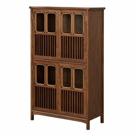 Massivholz-Sideboard mit Regal, 80x38x126cm, Nussbaum-Eingangstisch