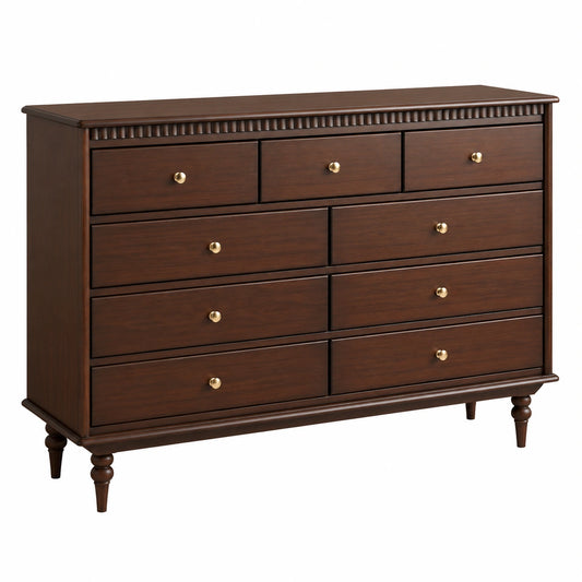 Retro Massivholz Sideboard mit 9 Schubladen für Wohnzimmer und Schlafzimmer