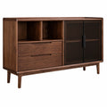 Modernes Massivholz-Sideboard aus Nussbaum mit Glastüren, 160 x 42 x 94 cm, für Geschirraufbewahrung im Wohnzimmer