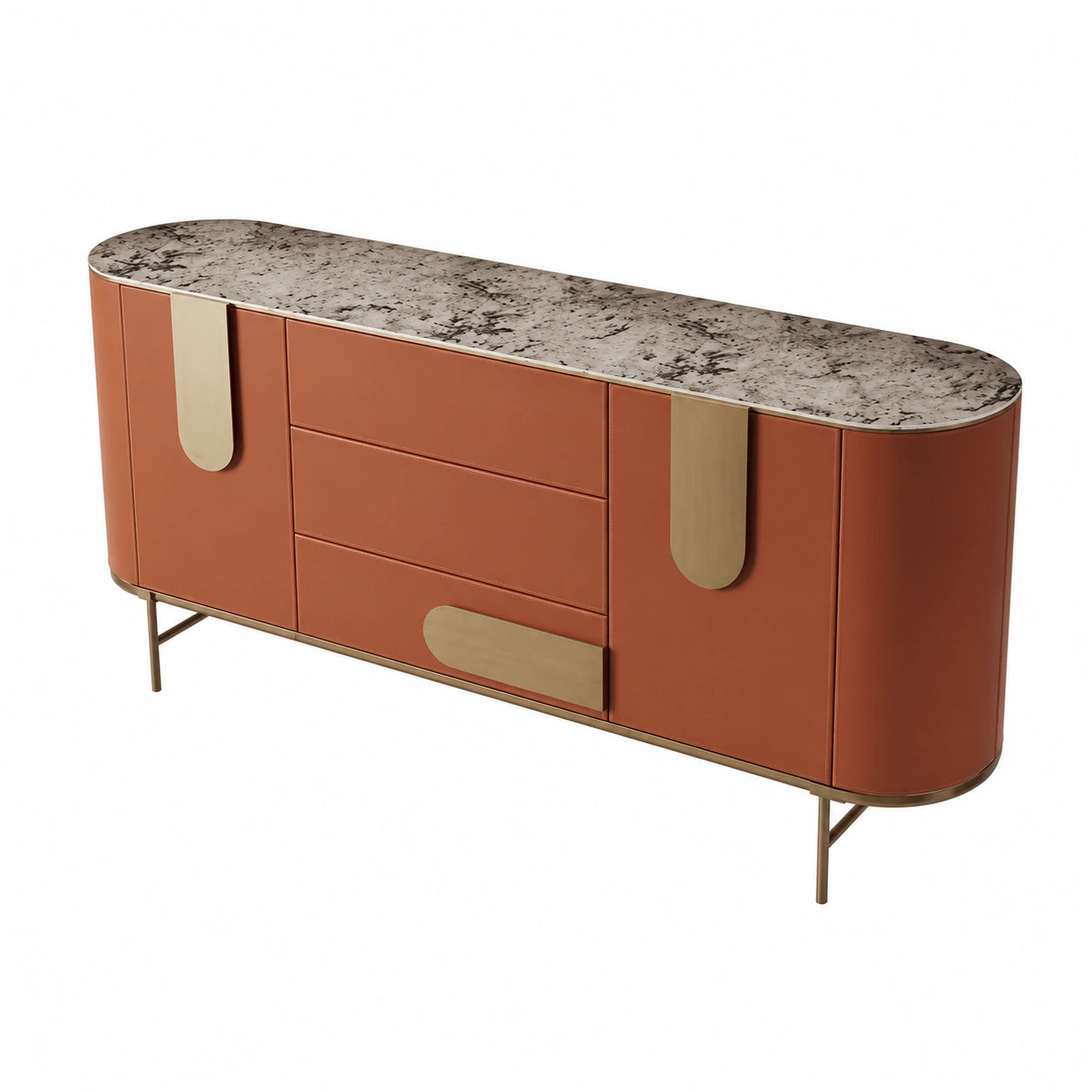 AOTPA Kommode aus Sattelleder mit Steinplatte für Flur und Wohnzimmer, 140x35x90 cm