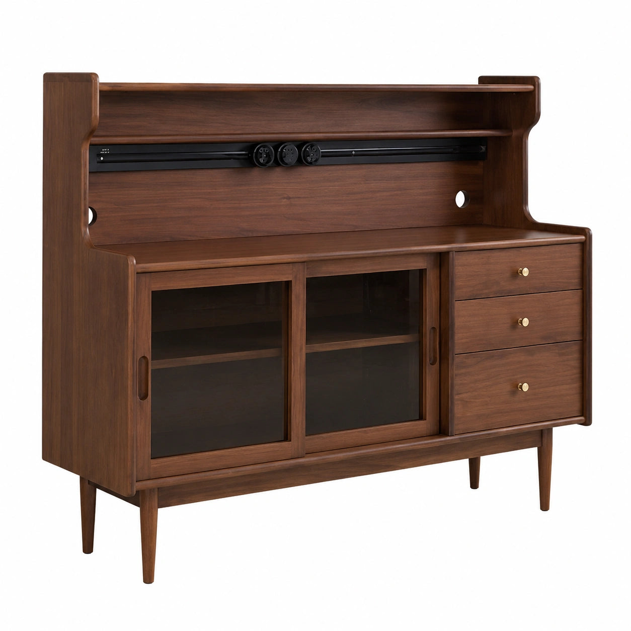 Retro-Walnuss Sideboard 150 x 40 x 117 cm, Aufbewahrungsschrank für Wohnzimmer und Flur