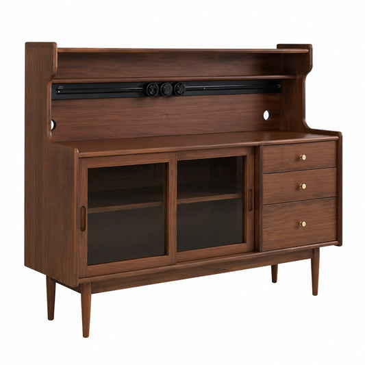Retro-Walnuss Sideboard 150 x 40 x 117 cm, Aufbewahrungsschrank für Wohnzimmer und Flur