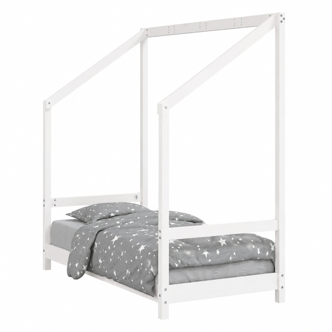 Massivholz Kinderbett 70x140 cm aus Kiefer, weiß, mit Lattenrost und Stauraum, höhenverstellbar und umbaubar, inkl. Schlupfsprossen für Jungen und Mädchen