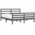 Modernes Doppelbett aus Kiefernholz 200x200 cm mit grauem Kopfteil, robuste Konstruktion