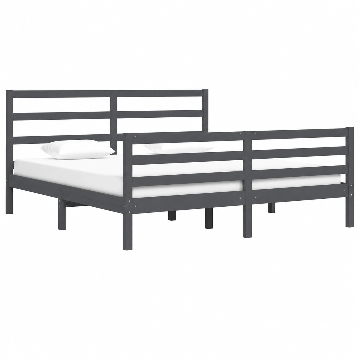 Modernes Doppelbett aus Kiefernholz 200x200 cm mit grauem Kopfteil, robuste Konstruktion