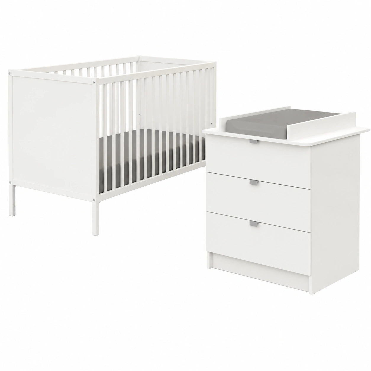 WEBABY – Babybett und Kommode Set mit flexibel verstellbarem Lattenrost und Wickeltisch