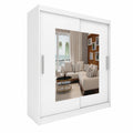 Moderner Kleiderschrank mit Spiegel 180x215x58 cm, Weiß, Schiebetüren